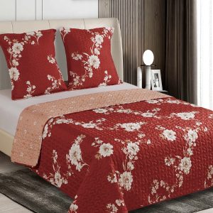 Couvre-lit matelassé rouge motif floral brodé