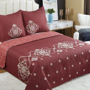 Couvre-lit Boutis bordeaux motif brodé