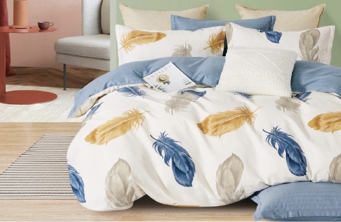 Housse de couette gris motif plumes – Image 10