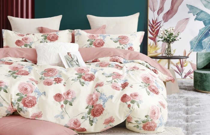 Housse de couette gris motif plumes – Image 2