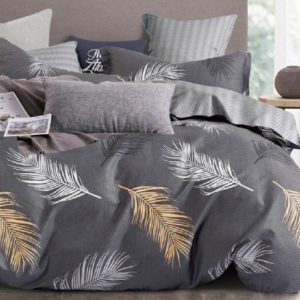 Housse de couette gris motif plumes
