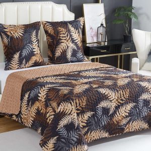 Couvre-lit Boutis motif feuilles marron