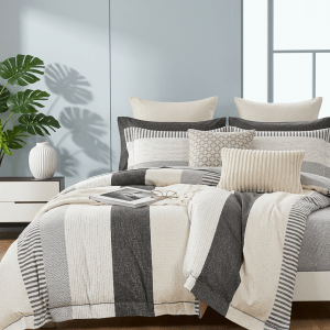 Parure de draps 100% coton - 4 Pièces - Gris et blanc - confort ultime