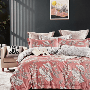 Parure de Draps Luxe - Motif Feuilles Botaniques Rose et Crème - Confort Supremo